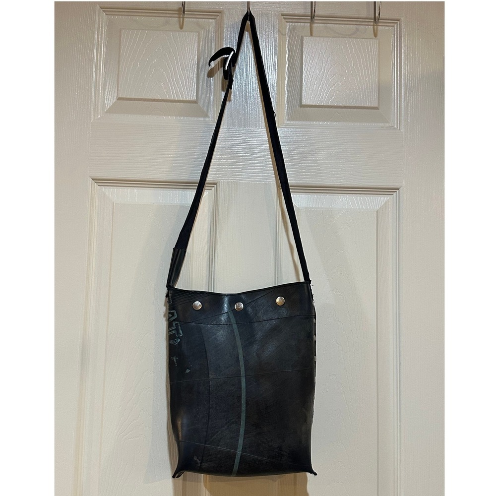 Two's Company Recycled Rubber Inner Tube Crossbody Bag Black Industrial Studded
